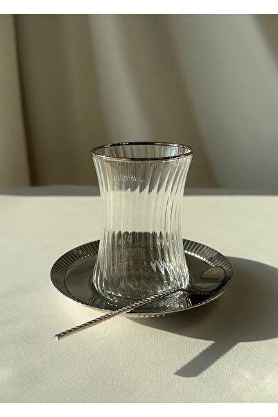 Şahika kristal 18 Piece Leila Platinum Tea Set for 6 People