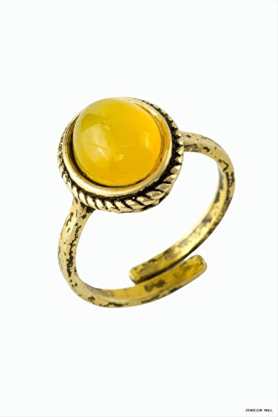 ZERO LAND Zngzrmll Oval Natural Stone Authentic Ring (24726) Yellow Agate