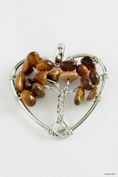 ZERO LAND Zngzrmll Tiger's Eye Heart Natural Stone Pendant (32221) Brown Tip