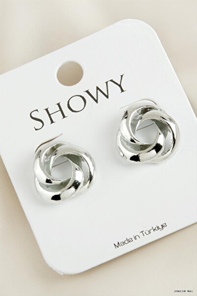 ZERO LAND Zngzrmll Oval Flower New Season Metal Earrings (33815) Silver Color