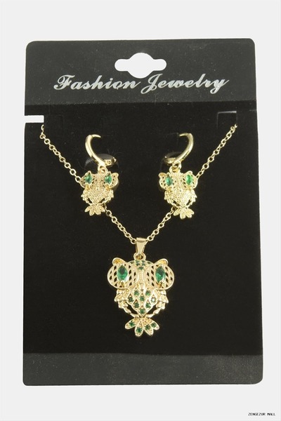 ZERO LAND Zngzrmll Owl Zircon Stone Set (32051) Necklace Green