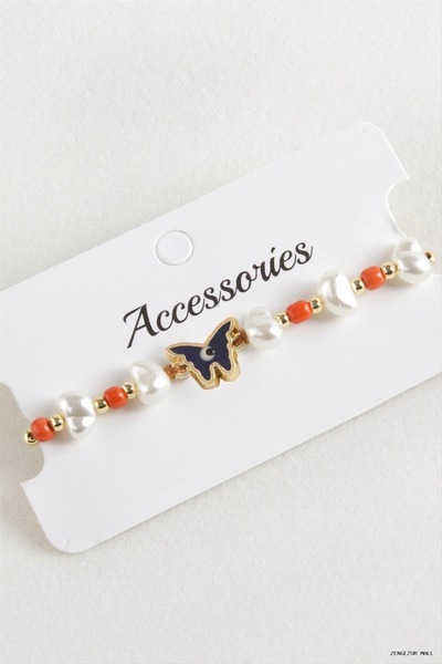 ZERO LAND Zngzrmll Beads Pearl Macrame String (25655) Bracelet Orange