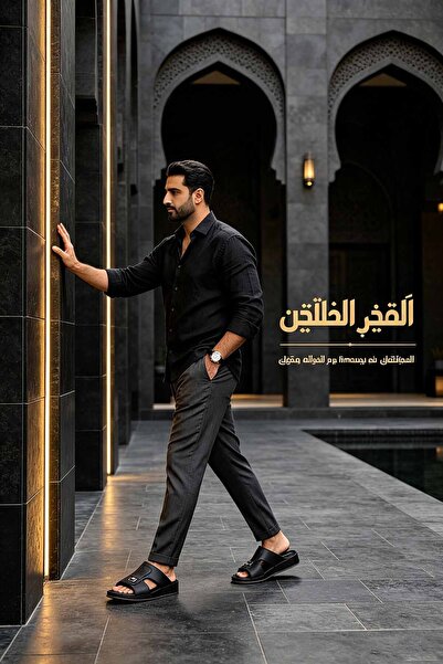 Al Masheel Store صنادل رجالية خضراء زيتونية اللون، نعل سميك مبطن بسمك 4 سم، م...