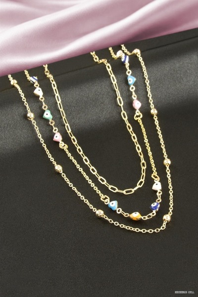 ZERO LAND Zngzrmll Heart Enamel Triple (53043) Necklace Yellow