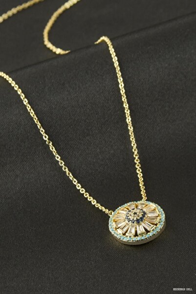 ZERO LAND Zngzrmll Round Evil Eye Zircon Stone (53845) Necklace Yellow