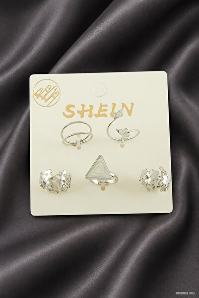 ZERO LAND Zngzrmll 7Pcs Triangle Enamel Luxury Joint Rings (53327) Silver Color