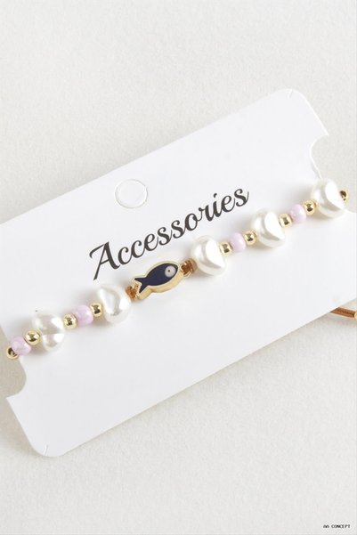 ZERO LAND Concepta Fish Pearl Bead Macrame Rope Bracelet (05111) Pink