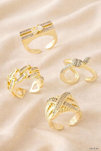 ZERO LAND Zngzrmll Mixed Luxury Zircon Stone Steel Ring 1 (54208) Piece Yellow