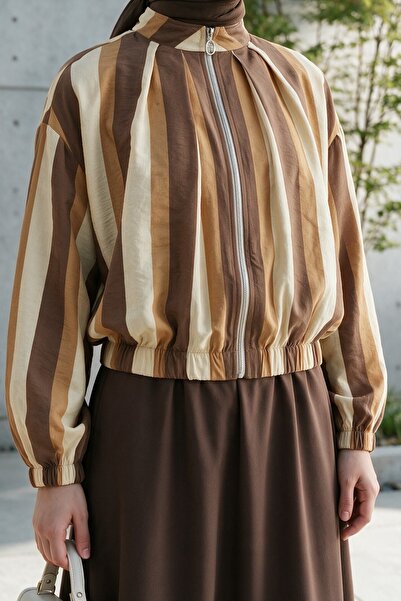 Modamorfo Patterned Summer Jacket with Elastic Sleeves and Waist, Pockets and...