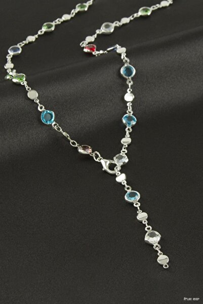ZERO LAND Ilkestor Round Zircon Stone Y Necklace (60220) Silver Color