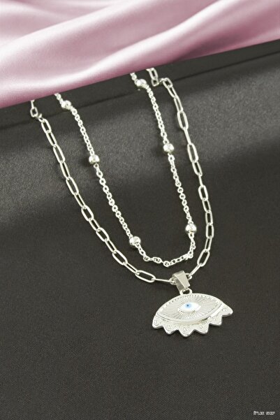 ZERO LAND Ilkestor Eye Double Necklace (55546) Silver Color