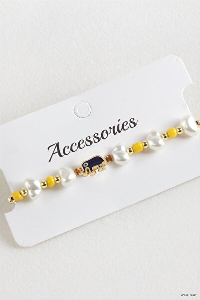 ZERO LAND Ilkestor Elephant Bead Pearl Macrame Cord (61341) Bracelet Yellow