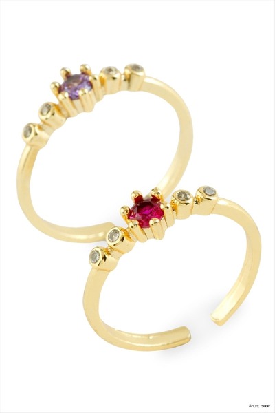 ZERO LAND Ilkestor Zircon Single Stone Metal Ring 1 (55819) Piece Yellow