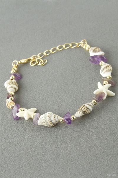 ZERO LAND Ilkestor Sea Shell Broken Natural Stone (24809) Bracelet Purple