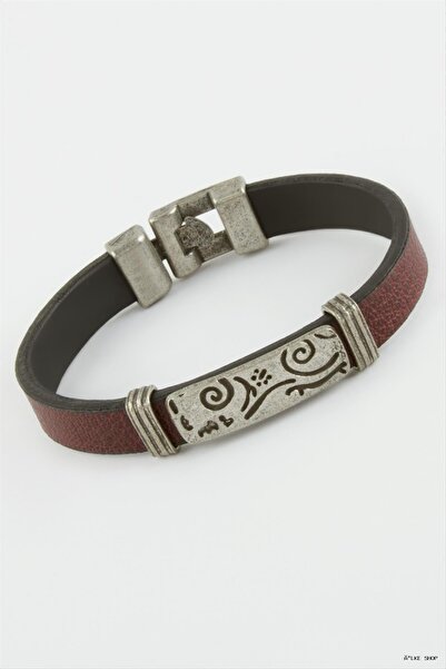ZERO LAND Ilkestor Tile Patterned Faux Leather (62836) Bracelet Claret Red