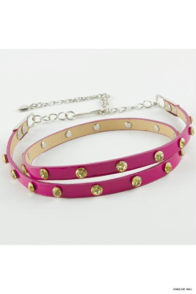ZERO LAND Zngzrmll Classic Leather Stone Belt (63335) Purple