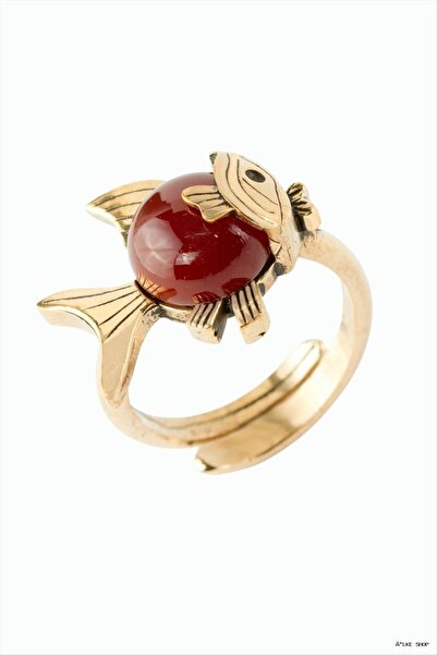 ZERO LAND Ilkestor Fish Authentic with Natural Stones (64546) Ring Agate