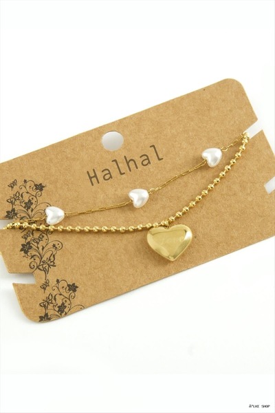 ZERO LAND Ilkestor Heart Luxury Pearl Steel (62200) Anklet Yellow