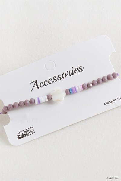 ZERO LAND Zngzrmll Flower Crystal Macrame Rope (55059) Bracelet Lilac
