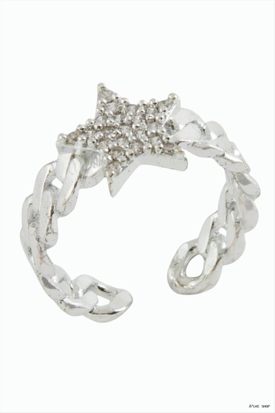 ZERO LAND Ilkestor Star Zircon Stone Metal Ring (55848) Silver Color