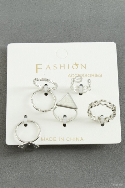 ZERO LAND Ilkestor 5 Pcs Mixed Luxury Joint Rings (61610) Silver Color