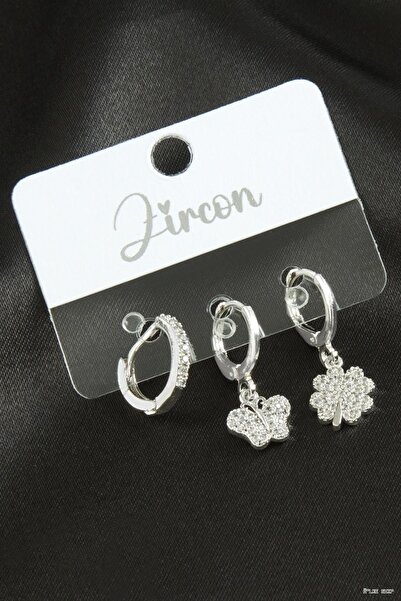ZERO LAND Ilkestor 3 Pieces Clover Zircon Stone Earrings (62400) Silver Color
