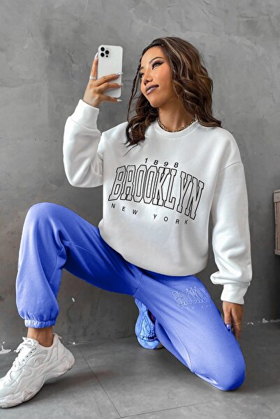 Mythologie 1898 Sax Blue Jogger White Sweatshirt Top and Bottom Tracksuit Set...