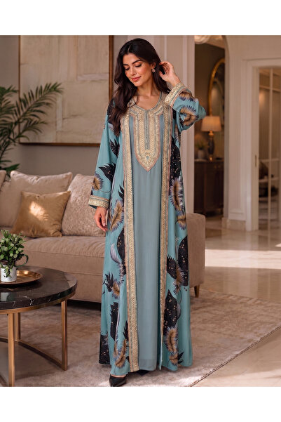 Generic Brand Women's Embroidered Bashat Jalabiya with Inner Dress for Occasions