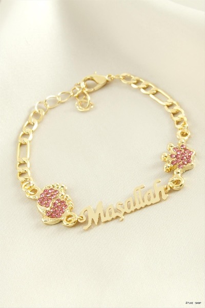 ZERO LAND Ilkestor Footprint Mashallah Written Stone Bracelet (64721) Pink