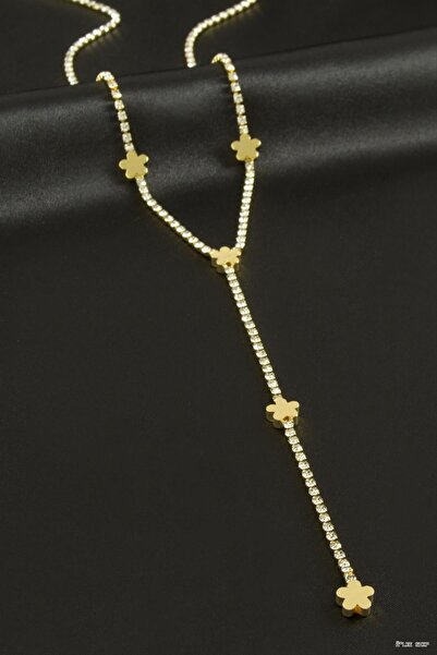 ZERO LAND Ilkestor Flower Ribbon Stone Steel Y (64937) Necklace Yellow