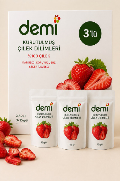 3'lü Dondurularak Kurutulmuş Çilek Dilimleri (3*15G)