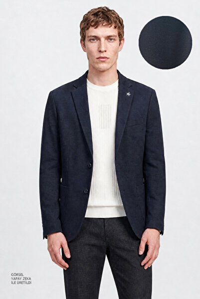 ALTINYILDIZ CLASSICS Men's Navy Blue Wool Slim Fit Mono Collar Blazer Jacket ...