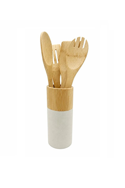 Bamboo Ustensile de Bucătărie din Bambus cu Suport Negru
