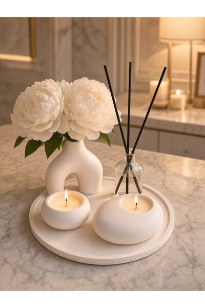 Dekoratif 5li Set Mum Vazo Tealight Mumluk ve Oda Kokusu Seti