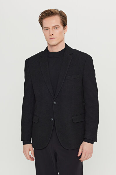 ALTINYILDIZ CLASSICS Men's Black Wool Regular Fit Regular Cut Mono Collar Bla...