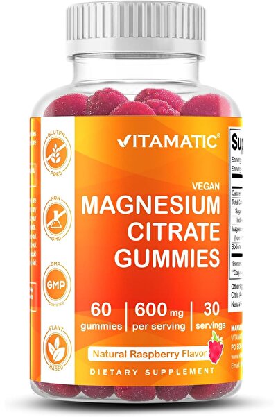 Vitamatic Magnesium Citrate Gummies, 600 mg, 60 Vegan Gummies | 600 mg Magnei...