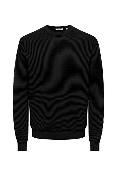 Only & Sons Black Men's O Neck Steel Knit Sweater Onsron Reg Ls Crew Neck Kni...
