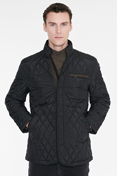 AC&Co / Altınyıldız Classics Erkek Siyah Standart Fit Normal Kesim Dik Yaka Yan Cepli Overcoat