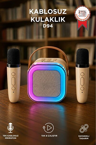 Torima Bluetooth Hoparlör RGB Işıklı Kablosuz Karaoke Ses Sistemi Çift Mikrof...