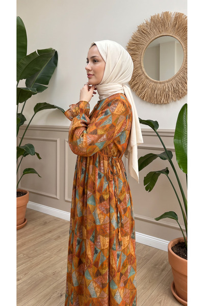 3B Stil Half Buttoned Viscose Double Pocket Hijab Dress