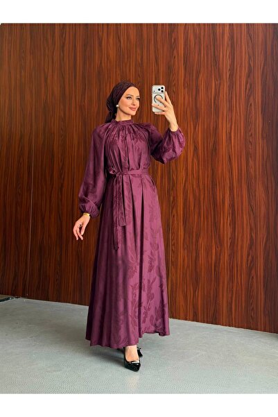 hefa moda TESETTÜR BOL KESİM GÜL DESENLİ ÇİLEK KUMAŞ ELBİSE