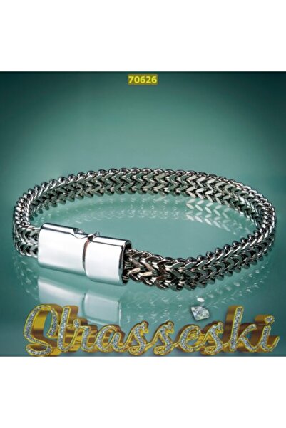 OEM Ανδρικό ασημένιο βραχιόλι, πάχους 0.8x0.5 εκ., από ατσάλι, 23 εκ.