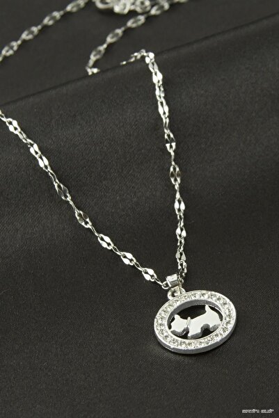 ZERO LAND Spt-Gld Dog Zircon Stone Necklace (103054) Silver Color