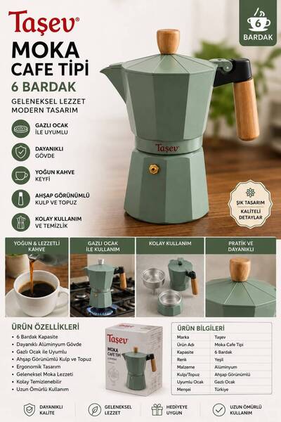 pusula Taşev Moka Cafe Tipi 6 Bardak Moka Pot – Yeşil
