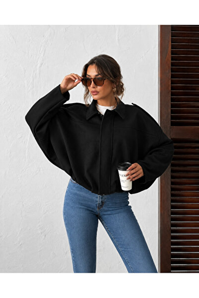 LACASE Kadın Süet Siyah Bomber Ceket
