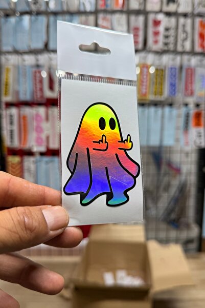 Yalıgraf Reklam Tabela Middle Finger Showing Ghost Hologram Motor Sticker Hel...