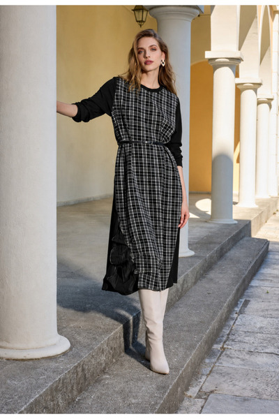 MissWhence Plaid/Checkered Pattern Dress with Gathered/Ruched Sides