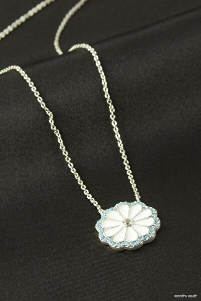 ZERO LAND Spt-Gld Daisy Enamel Zircon Stone Necklace (103147) Silver Color