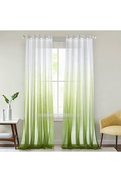 Morvena Picks Set inele de perdea transparentă, verde, 132x244 cm, în două pi...
