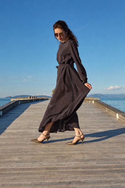 MissWhence Belted Maxi Dress with Braided Side Detail